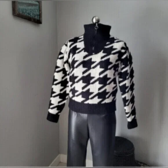 DEX Houndstooth Cropped Mock Neck Sweater NWT Sz XL - Picture 7 of 14